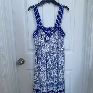 Knox Rose Blue and White Patterned Midi Dress